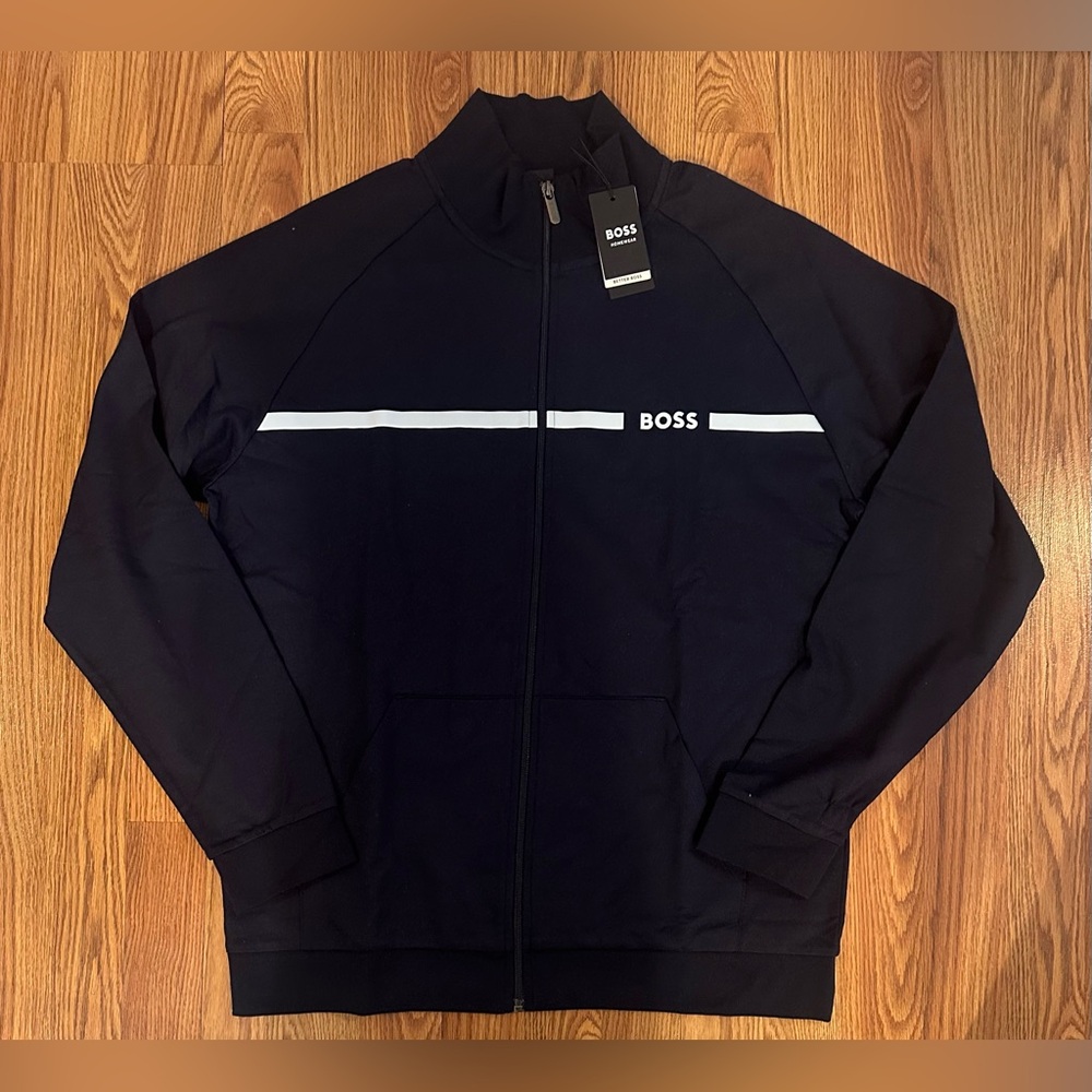 BOSS Men's Zip Jacket Authentic Black Sweater, Size XL